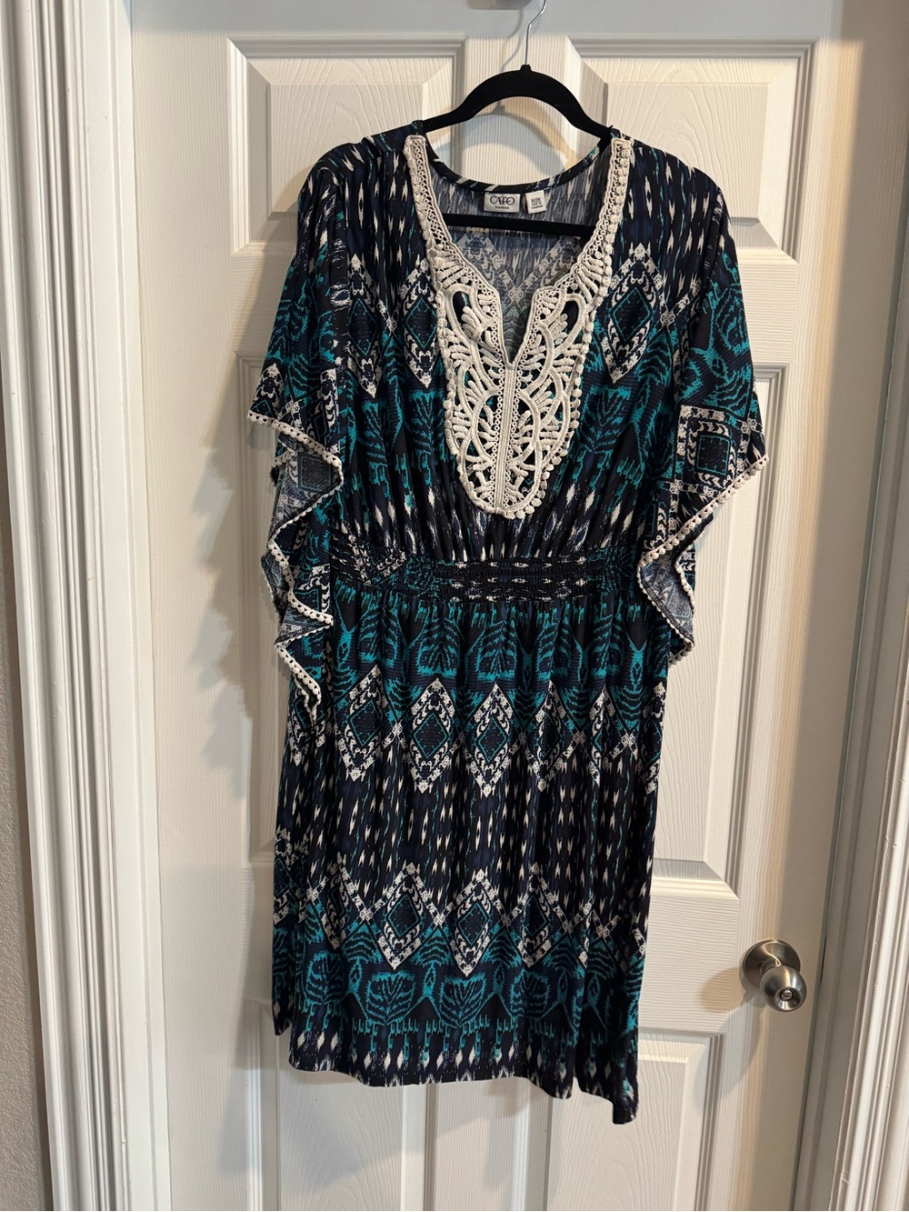 Cato Blue, Teal & White Printed Women's Top